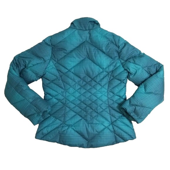 Eddie Bauer Women's Small Goose Down Jacket Green Plaid Puffer Quilted Ski Coat - Picture 8 of 11
